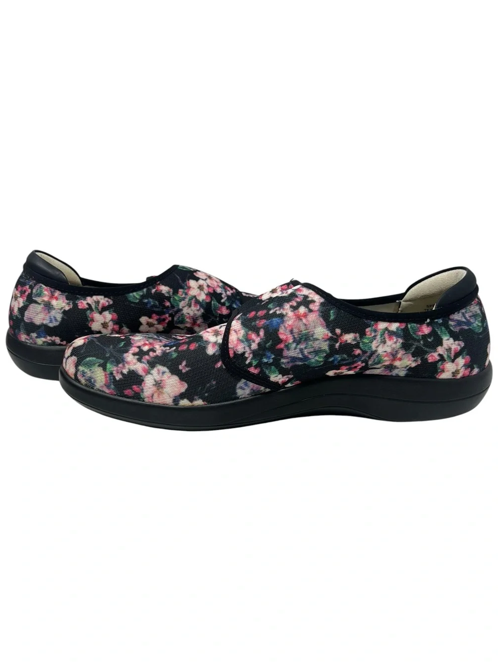 Alegria Floral Mary Jane Flats in Black with Pink Accents